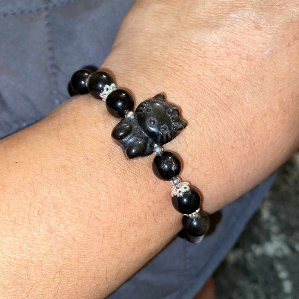 Hello Kitty Bracelet - Silver Obsidian